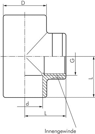 Adhesive thread T-piece, PVC-U, 63mmxRp 2" ITx63mm