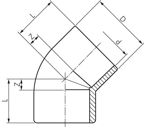 45° adhesive socket angle, PVC-U, 32mm