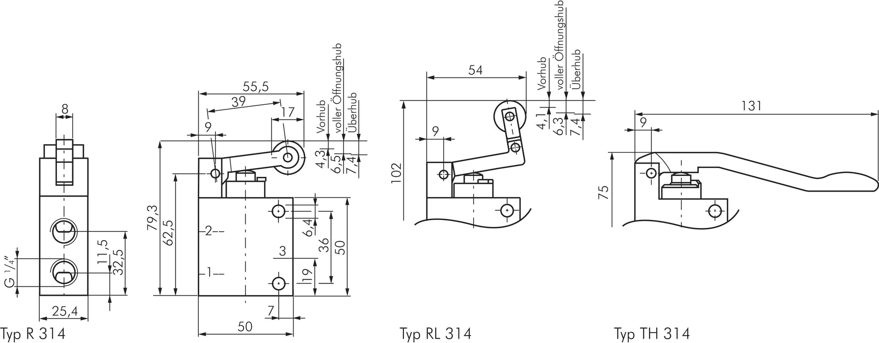 3/2-way (NC/NO) valve with feeler lever, G 1/4"