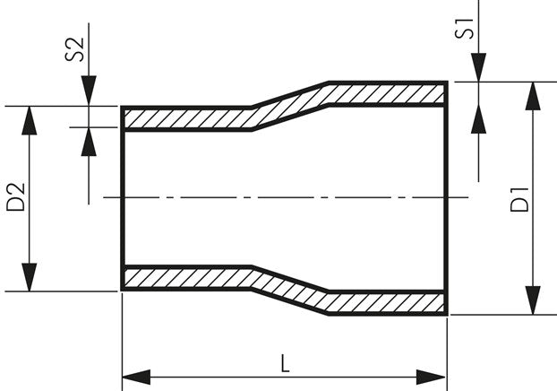 Reducer 42.4x2.6mm - 33.7x2.6mm, 1.4541 seamless