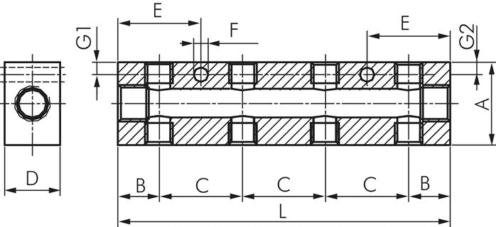 Distribution strip 2x G 1/4"-8x G 1/8", anodized aluminum