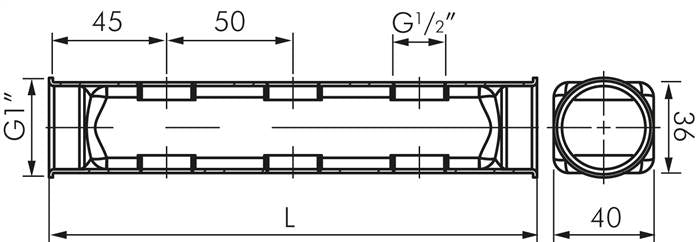 Distribution strip 2x G 1", double-sided outlets 24x G 1/2"