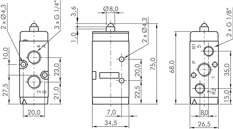 5/2-way limit switch with cam, G 1/4"