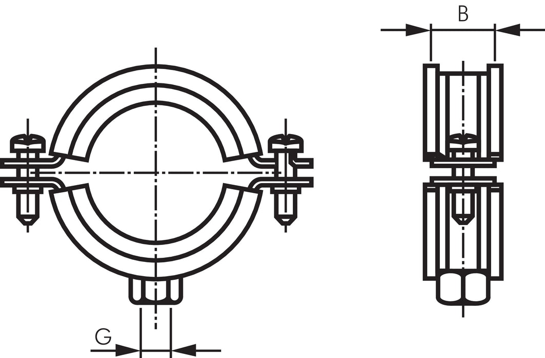 Pipe clamp, 64 - 67mm, 1.4404, with insert