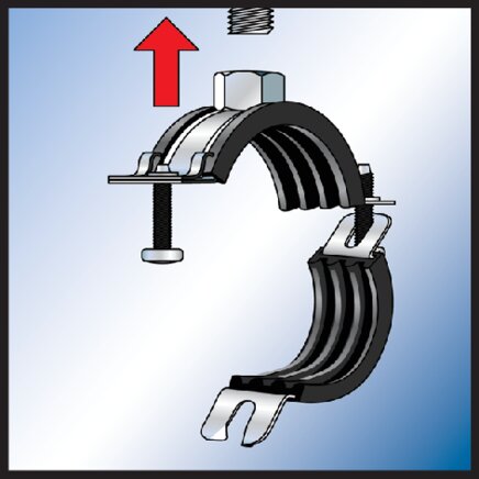 Pipe clamp 87 - 92mm, galvanized steel with insert, FISCHER