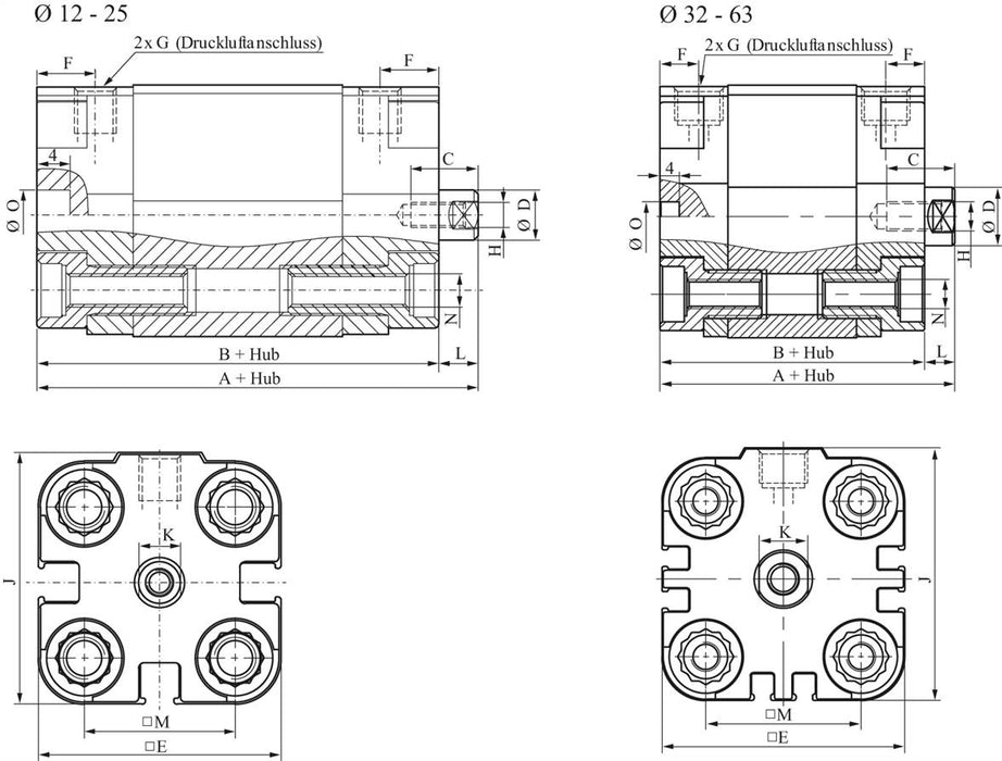 Compact cylinder, single-acting, piston 50mm, stroke 25mm