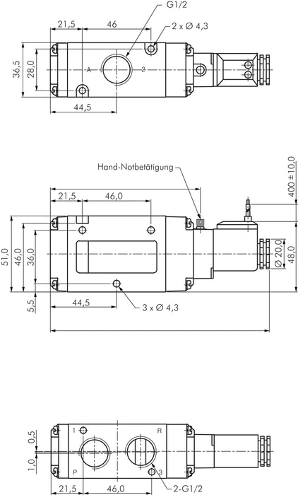 3/2-Wege Magnetventil, G 1/2", Federrückstellung (NO), 24 V AC