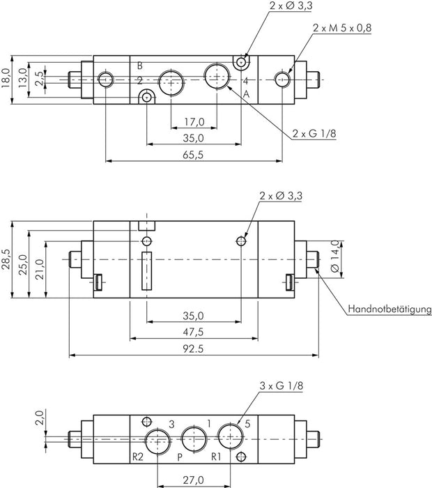 5/2-way pneumatic valve, G 1/8", pulse valve