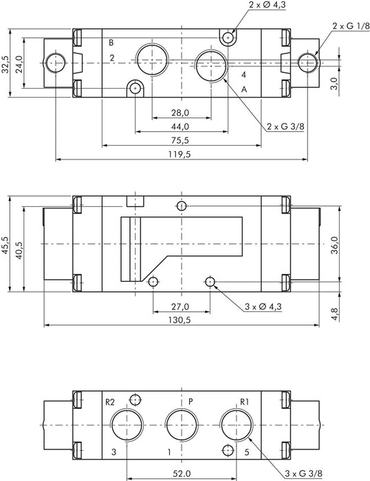 Vanne pneumatique 5/2 voies, G 3/8", vanne à impulsion