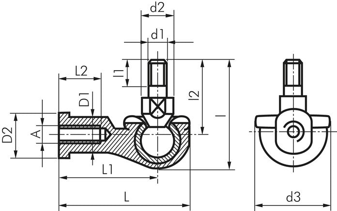 Tête articulée coudée, M 8