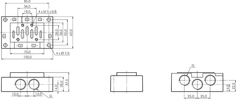 Connection plate ISO 5599-1 size 1, G 1/2"