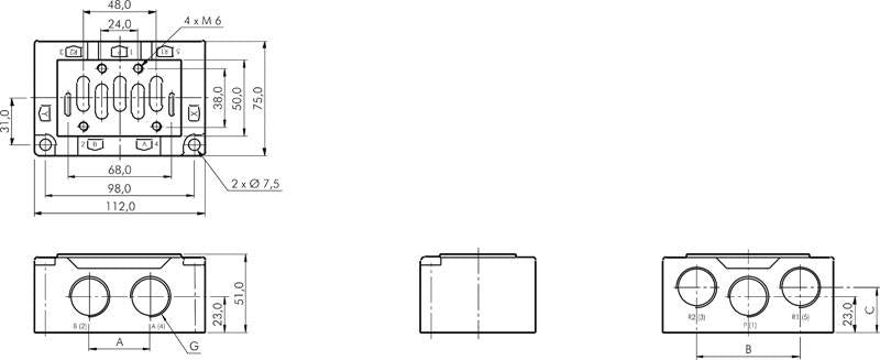 Plaque de raccordement ISO 5599-1 taille 2, G 1/2"