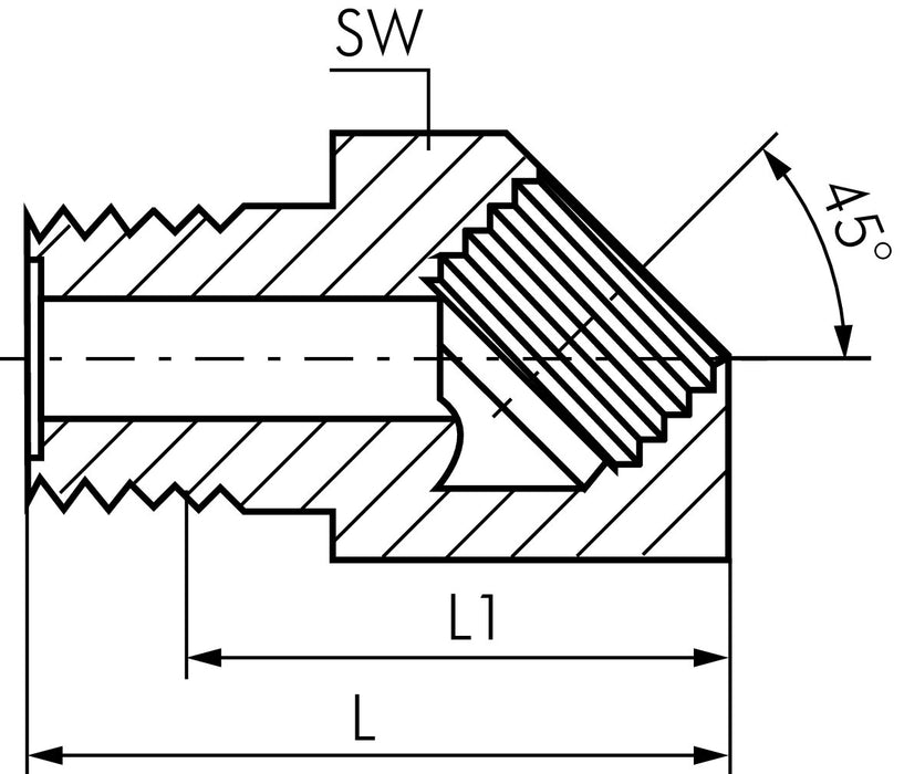 Coude 45° (graisseur) M 6 (conique) mâle - M 8x1 femelle