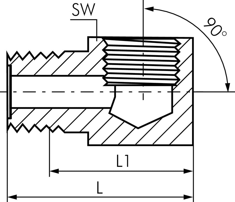 Coude 90° (graisseur) M 6 (conique) mâle - M 6 femelle