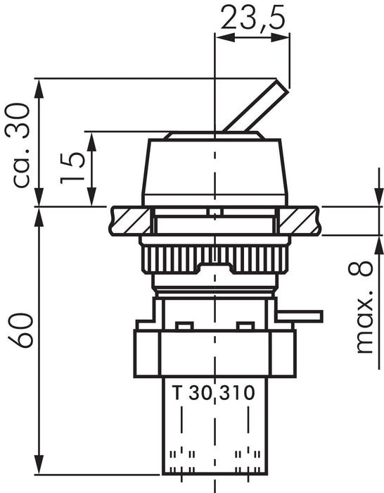 3/2-way rocker arm valve, black (22.5mm), M5