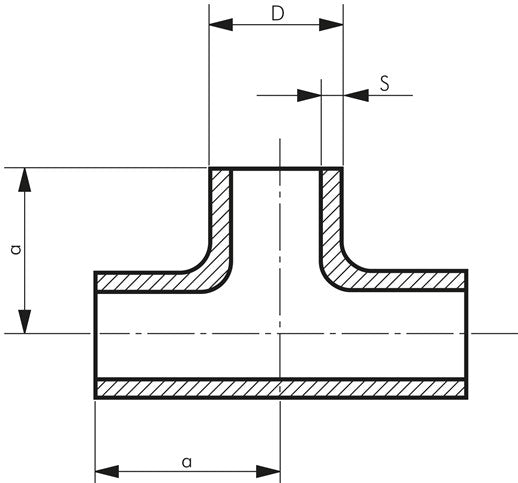 T-piece 26.9x2.3mm, 1.4541 seamless, EN 10253 Type A (DIN 2615)