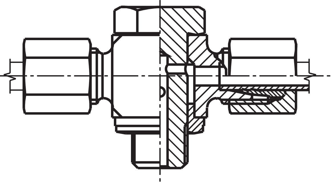 Raccord pivotant en T M 10x1-6 L (M12x1,5), bague de serrage 1.4571 (NC)