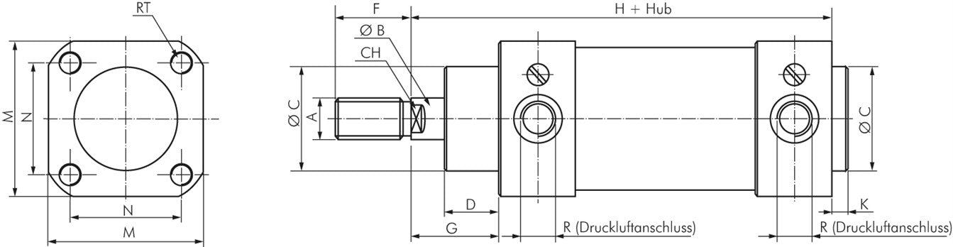 ISO 15552-Zylinder, Kolben 63mm, Hub 80mm