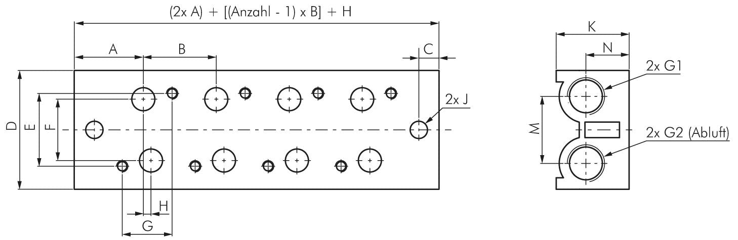 Mehrfachanschlussplatte (4-fach) für 3/2-Wege Ventile