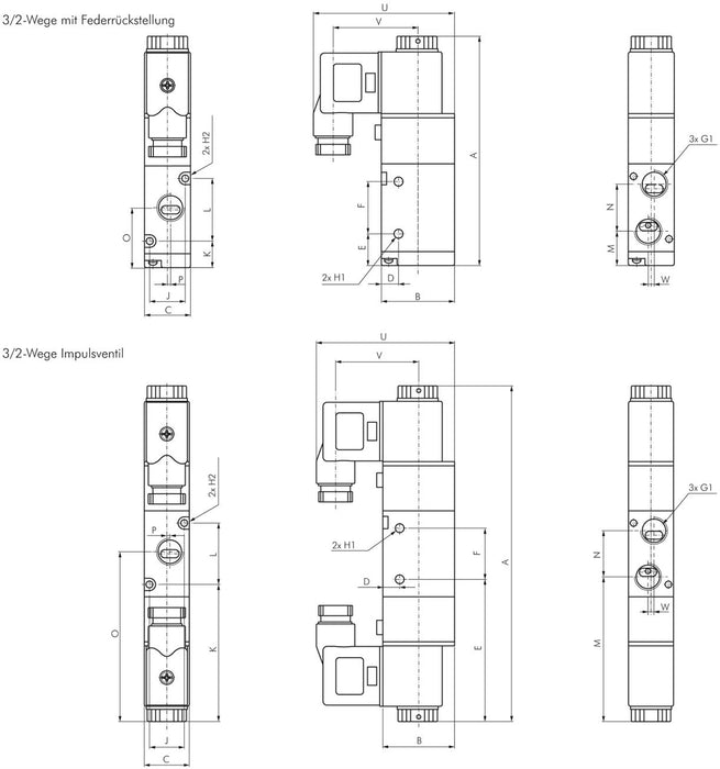 Électrovanne 3/2 voies, G 1/8", rappel par ressort (NC), 12 V DC