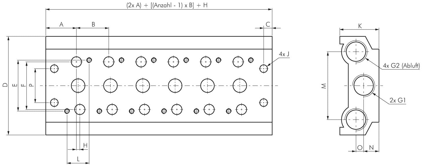 Multiple connection plate (10-way) for 5/2-way &amp; 5/3-way valves