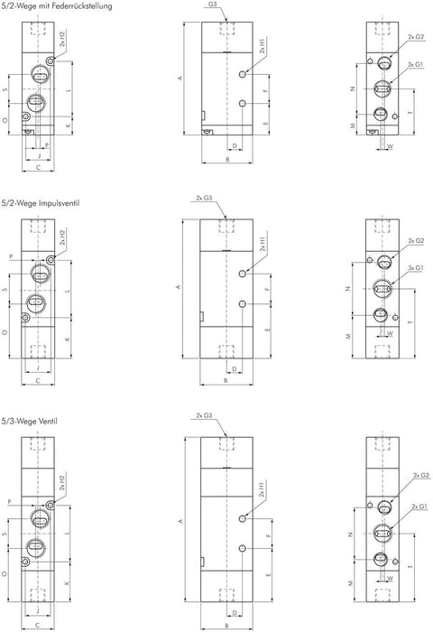 5/2-way pneumatic valve, G 1/4", pulse valve