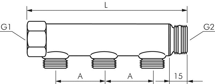 Distribution pipe G 3/4" (IT/AG), outlet 4x G 1/2" (IT)