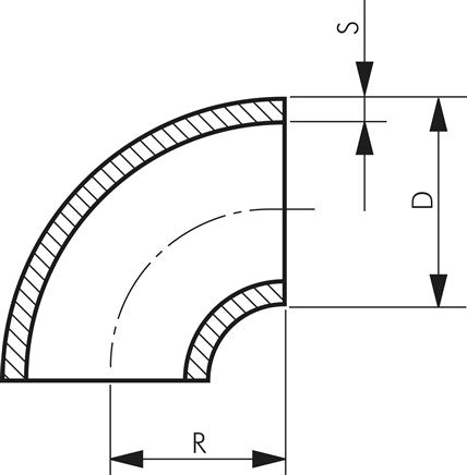 Pipe elbow type 3, 38.0x2.0mm, 1.4541, welded, EN 10253 type A (DIN 2605)