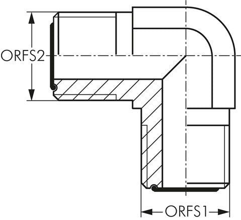 Raccord à vis d'angle ORFS UN 1-3/16"-12(AG)-UN 13/16"-16(AG)