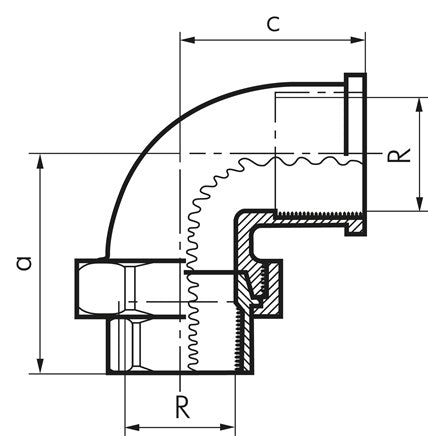 Raccord à vis coudé, joint conique Rp 3/4" (IG)