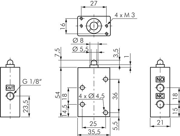 3/2-way limit switch G 1/8", cam