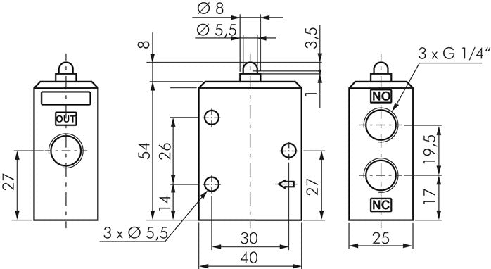 3/2-way limit switch G 1/4", cam