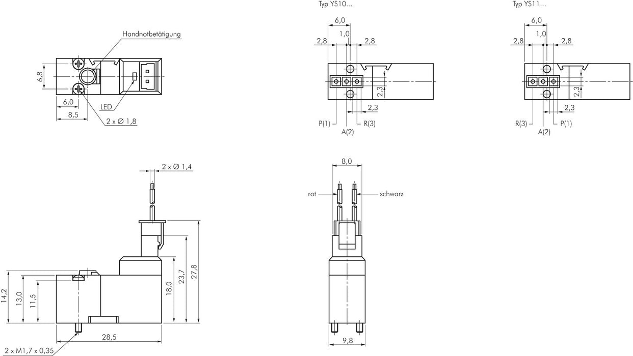 3/2-Wege Magnetventil, Flansch (5,6 x 6,8), Federrückstellung (NC), 24 V DC