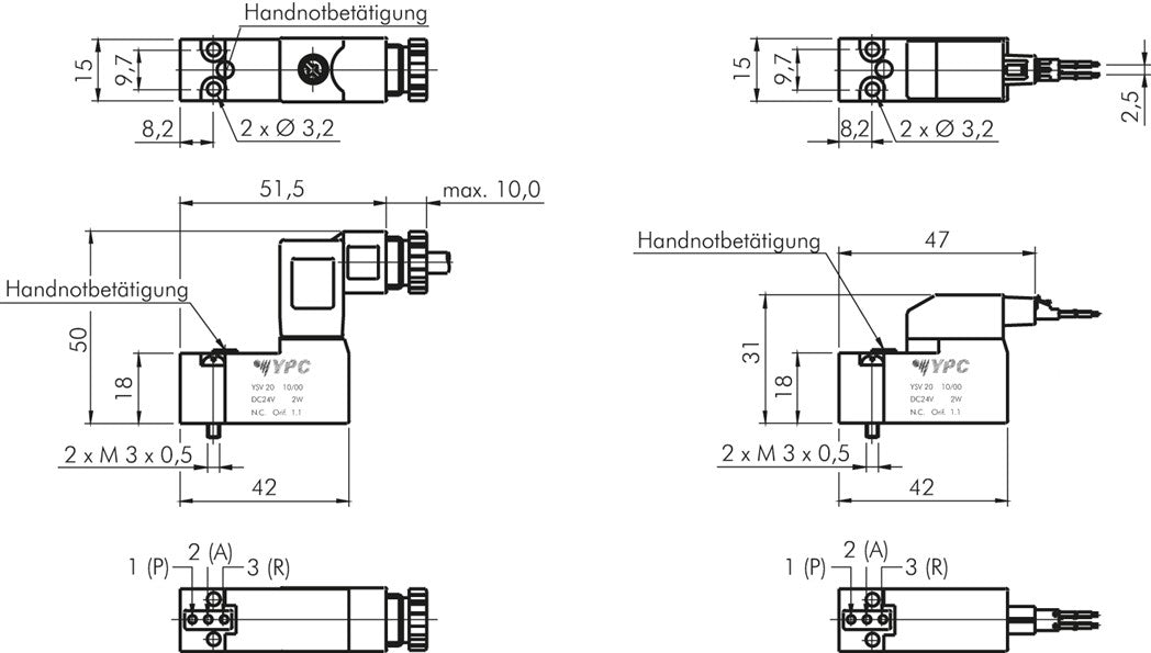 3/2-Wege Magnetventil, Flansch (7,6 x 9,7), Federrückstellung (NC), 115 V AC